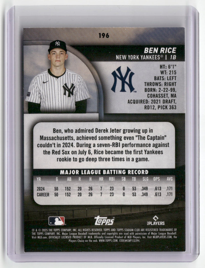 2025 Stadium Club #196 Ben Rice Blue Foil-2