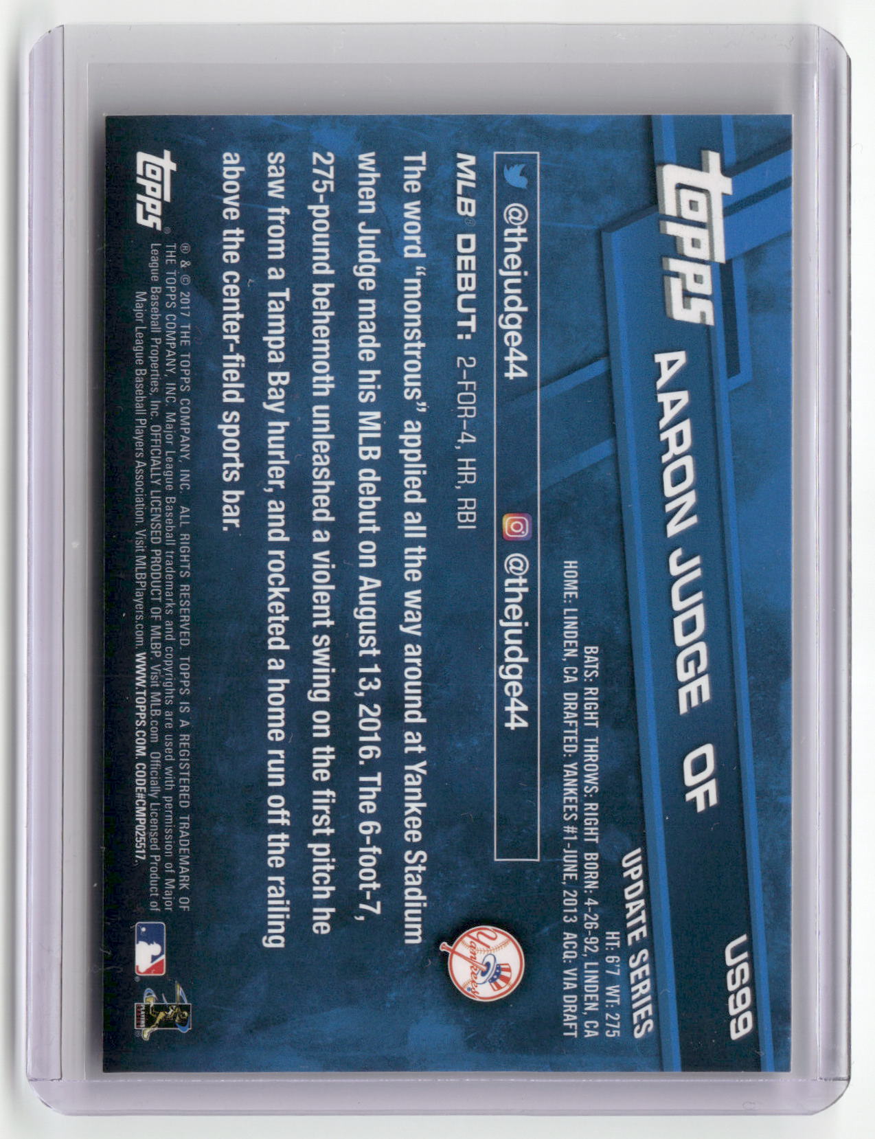 2017 Topps Update #US99 Aaron Judge-2