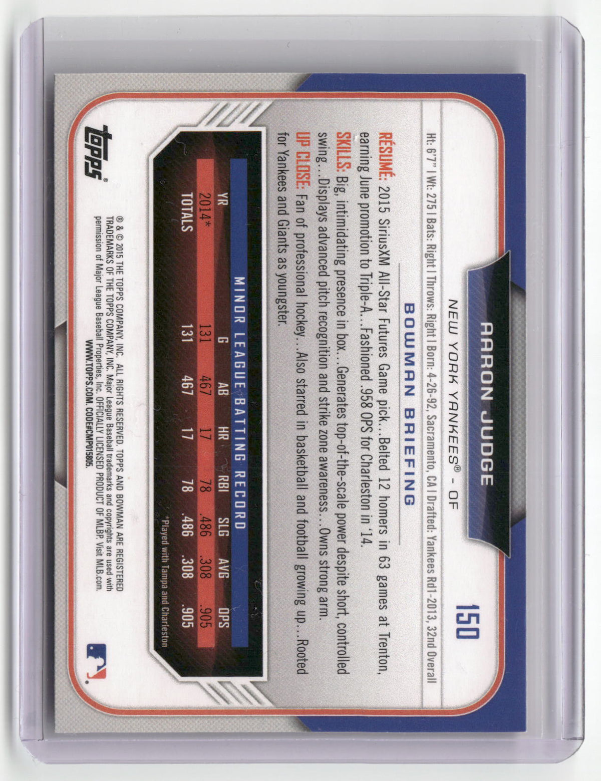 2015 Bowman Draft #150 Aaron Judge-2