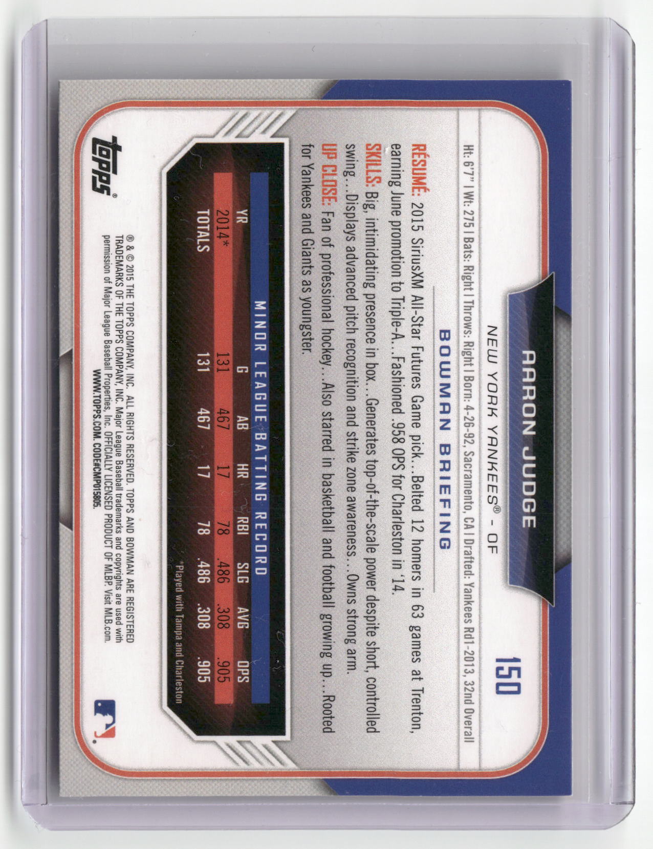 2015 Bowman Draft #150 Aaron Judge-2