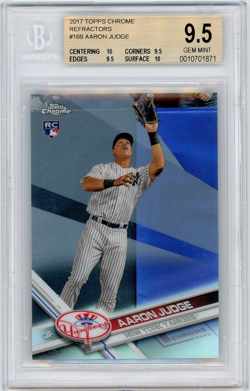 2017 Topps Chrome #169 Aaron Judge Refractor BGS 9.5