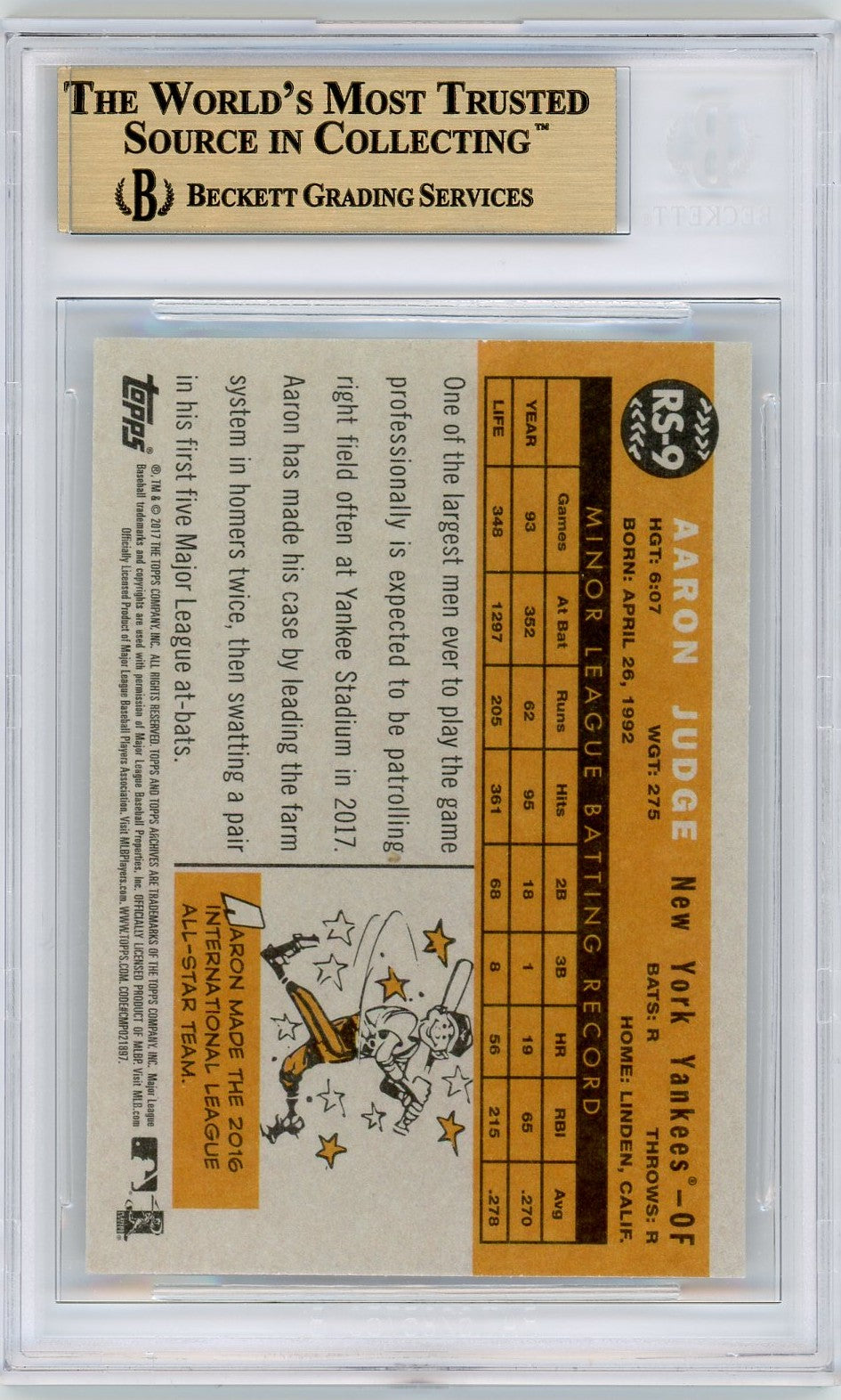 2017 Topps Archives #RS-9 Aaron Judge 1960 Magazine 2017 Rookie Star BGS 9.5-2