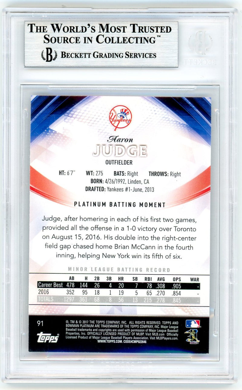 2017 Bowman Platinum #91 Aaron Judge Ice BGS 9-2