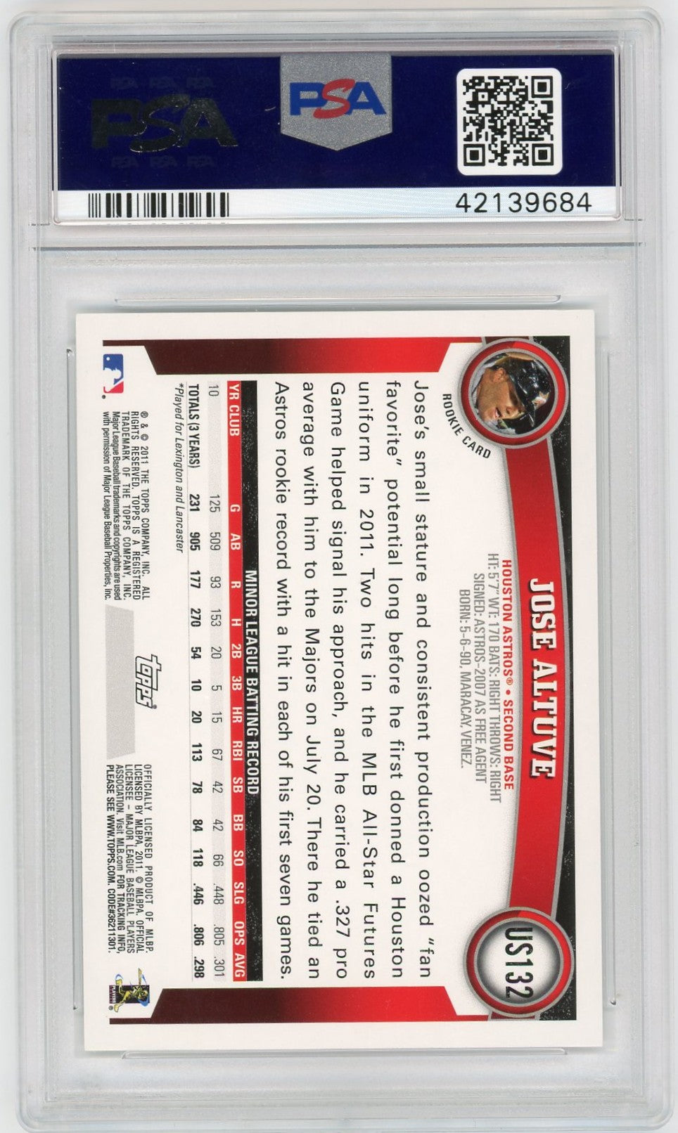 2011 Topps Update #US132 Jose Altuve PSA 10-2