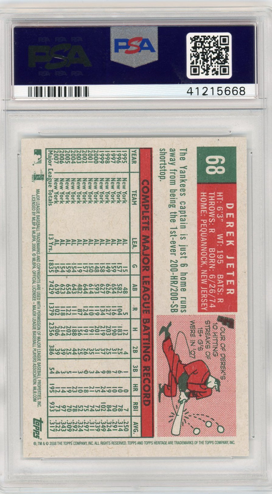 2008 Topps Heritage #68 Derek Jeter PSA 9-2