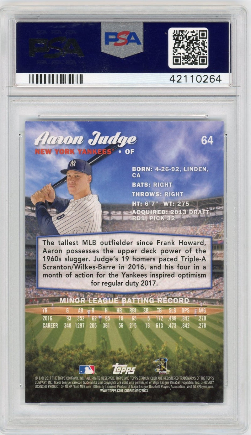 2017 Stadium Club #64 Aaron Judge PSA 10-2