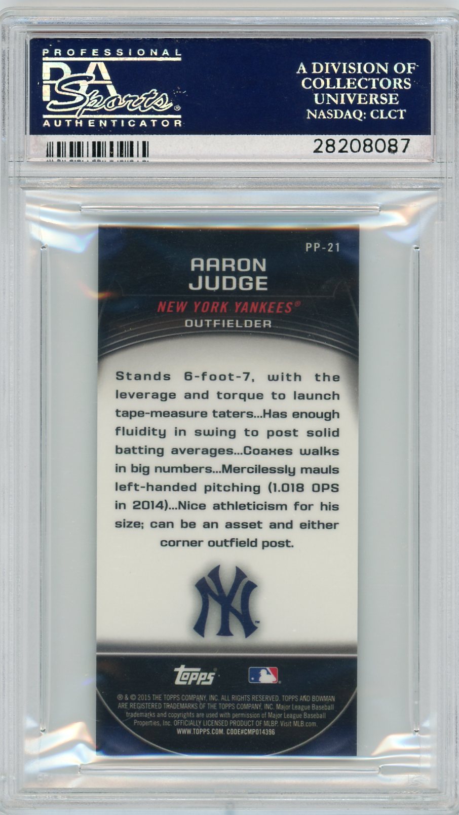 2015 Bowman Chrome Prospect Profiles Mini #PP-21 Aaron Judge PSA 10-2