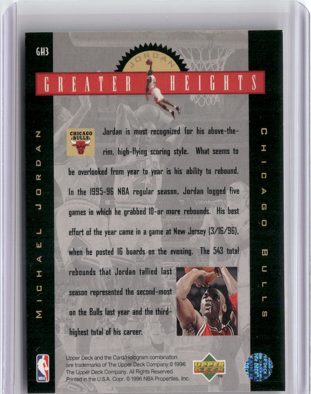 1996-97 Upper Deck #GH3 Michael Jordan Michael Jordan Greater Heights-2