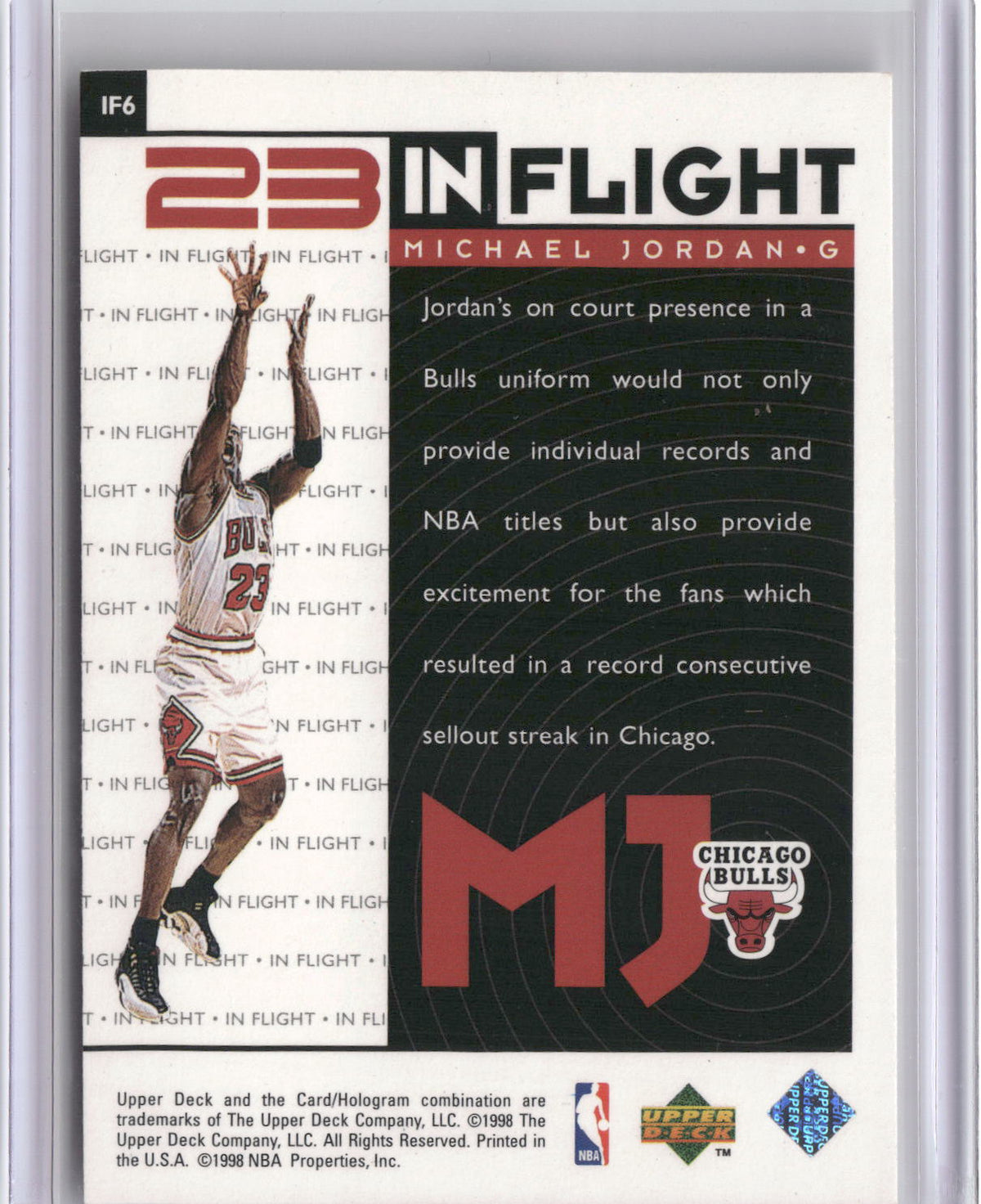 1998 Upper Deck Michael Jordan Living Legend #IF6 Michael Jordan In-Flight