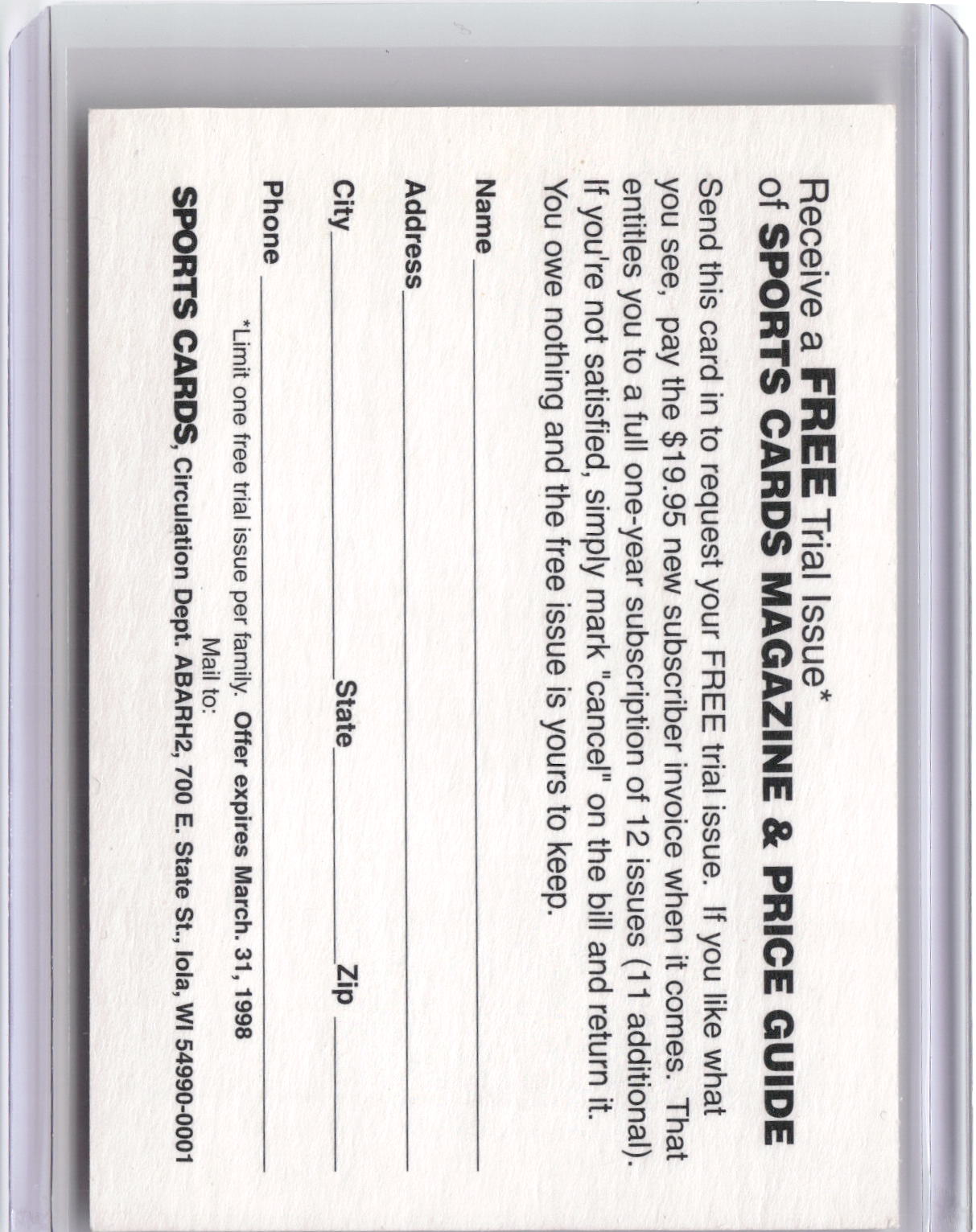 1997 Sports Cards Magazine Free Issue Offer #NNO Michael Jordan-2