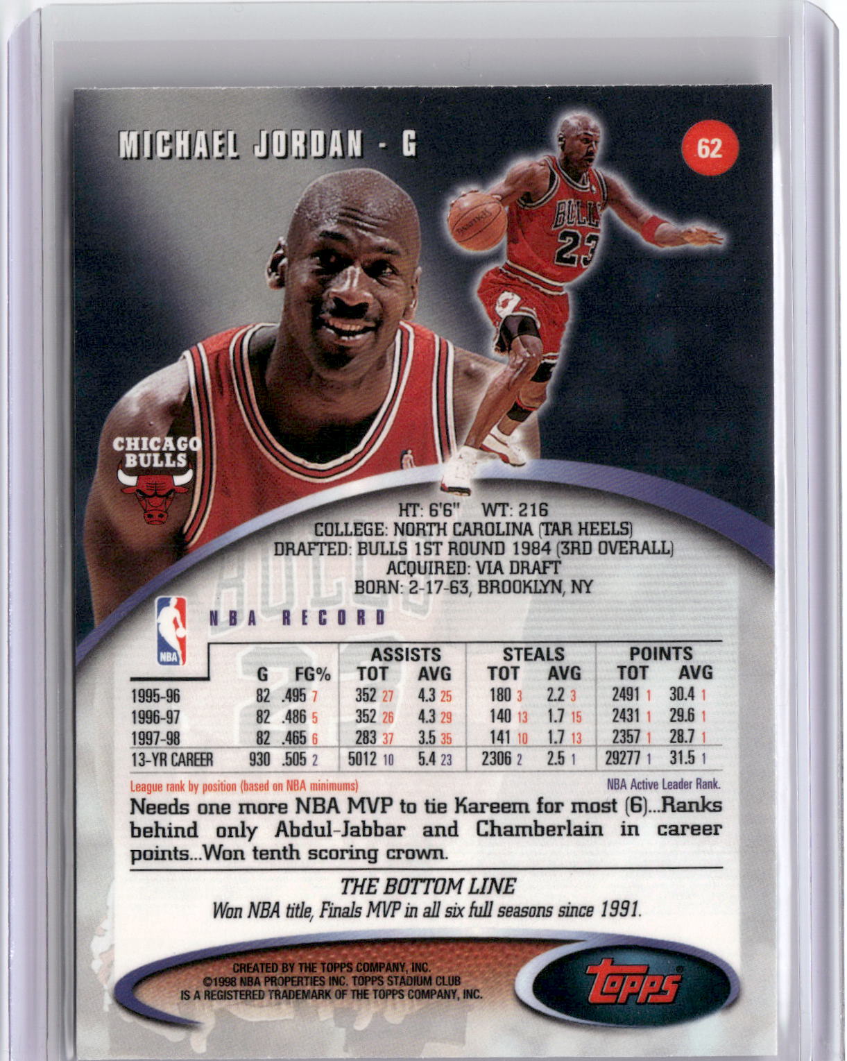 1998-99 Stadium Club #62 Michael Jordan-2