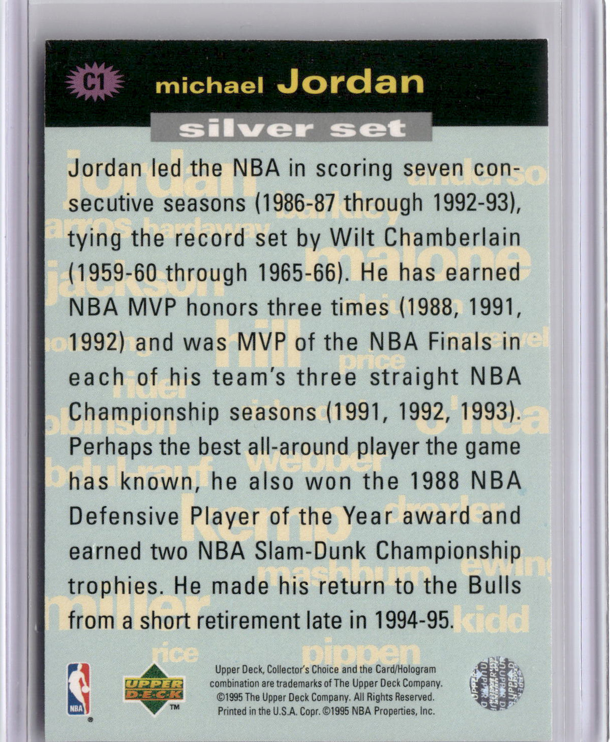 1995-96 Collector's Choice #C1 Michael Jordan Silver Exchange: Scoring-2