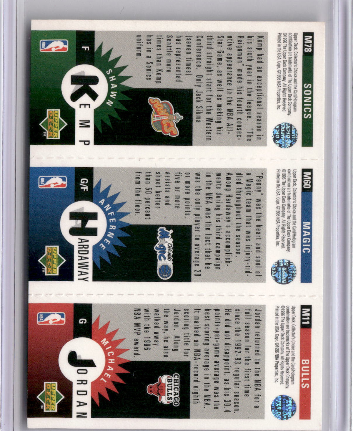 1996-97 Collector's Choice #M11 Michael Jordan / Anfernee Hardaway / Shawn Kemp-2