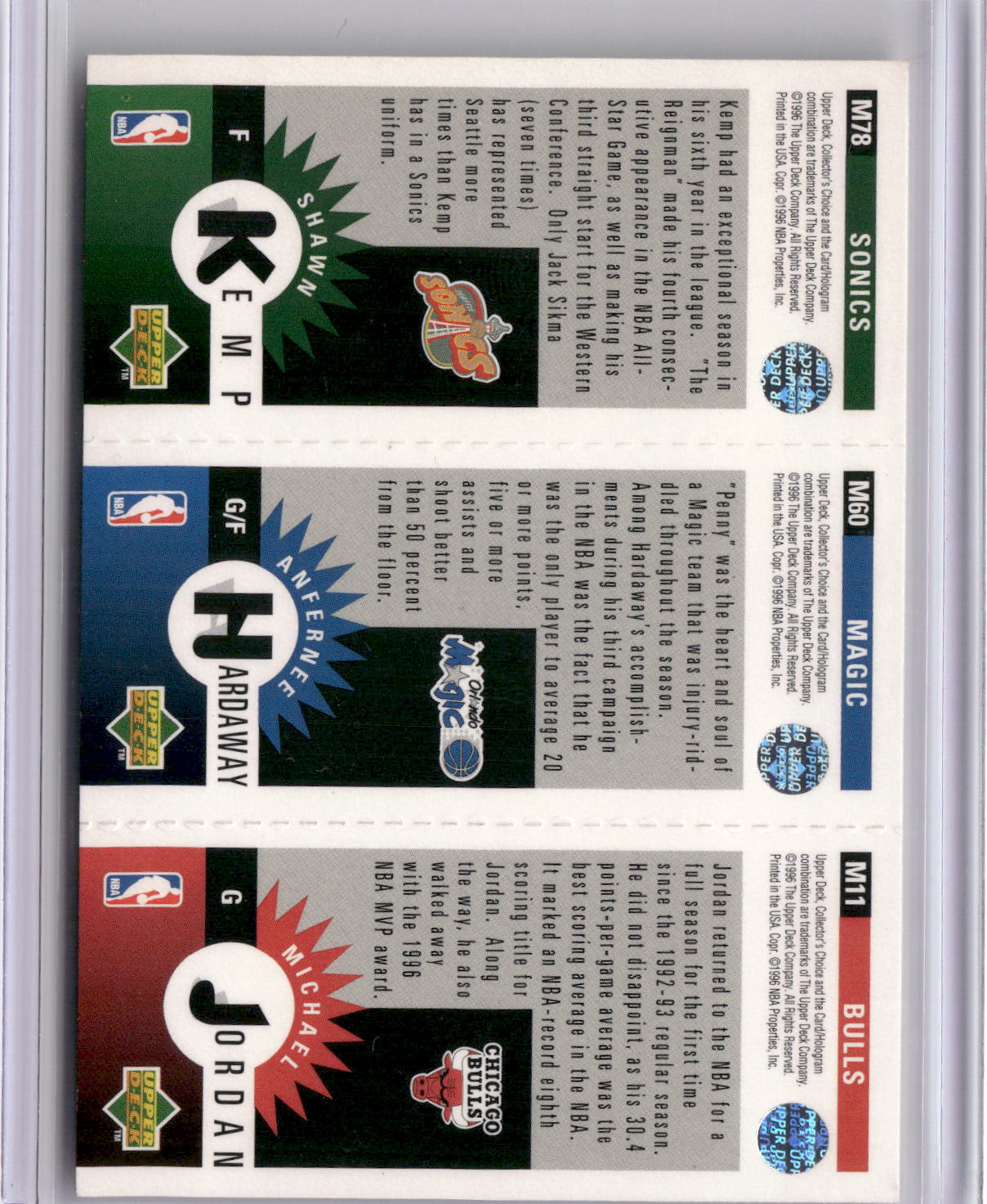 1996-97 Collector's Choice #M11 Michael Jordan / Anfernee Hardaway / Shawn Kemp-2