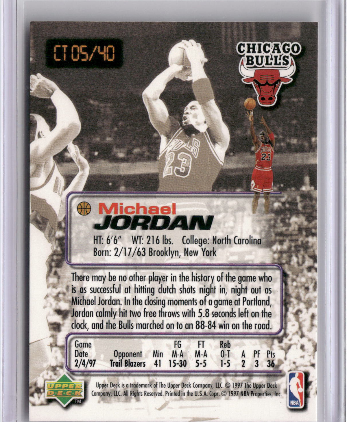 1997 Upper Deck Nestle Crunch Time #CT05 Michael Jordan-2