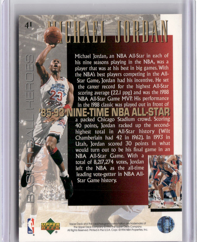 1994-95 Upper Deck #41 Michael Jordan Basketball Heroes: Michael Jordan-2