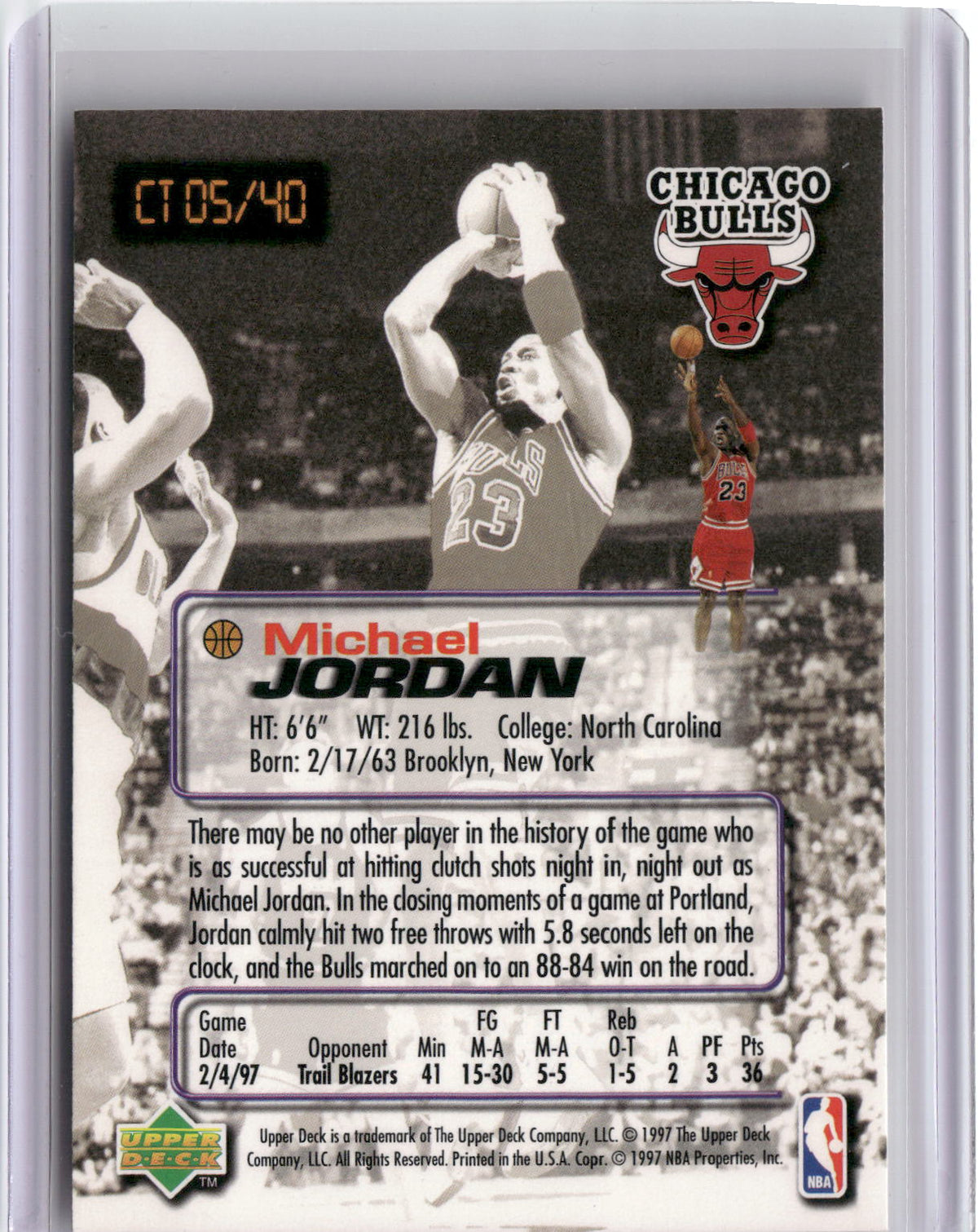 1997 Upper Deck Nestle Crunch Time #CT05 Michael Jordan-2