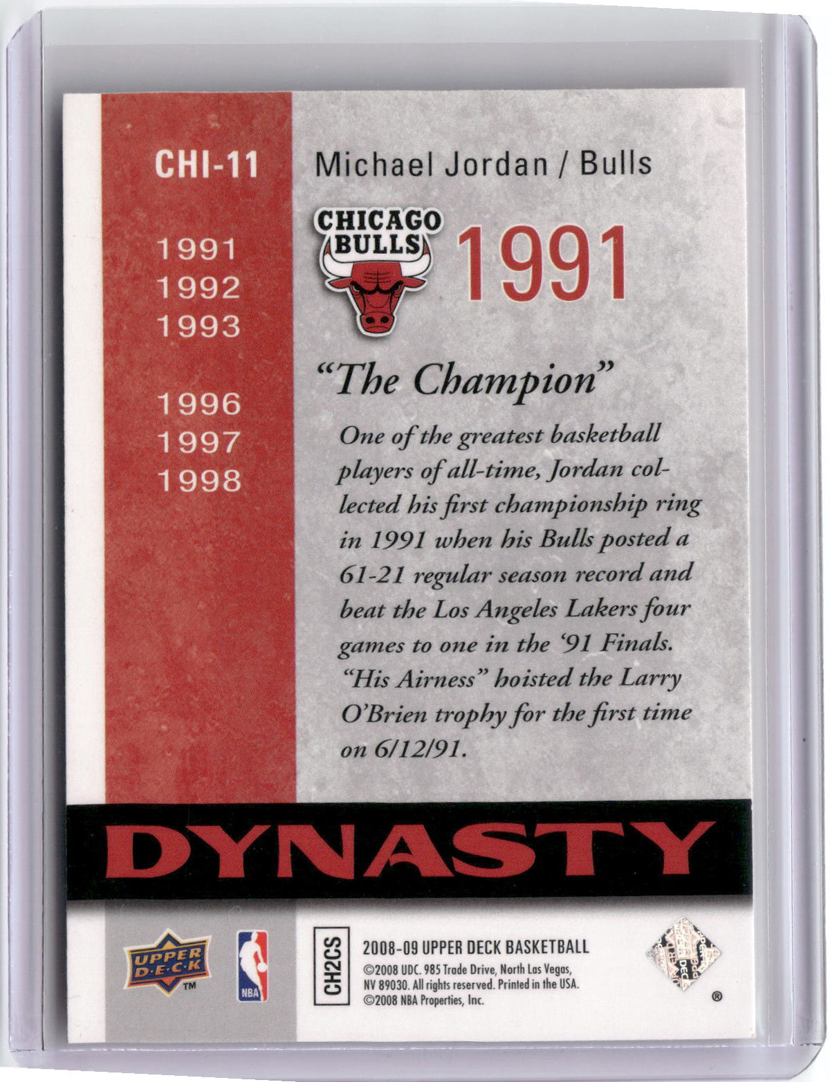 2008-09 Upper Deck #CHI-11 Michael Jordan Dynasty Chicago Bulls-2