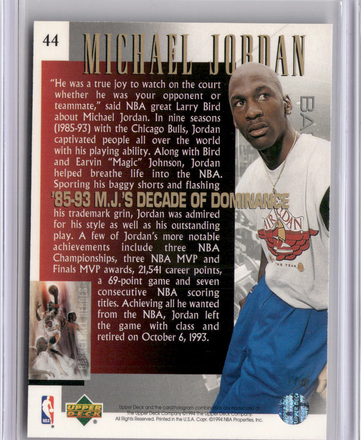 1994-95 Upper Deck #44 Michael Jordan Basketball Heroes: Michael Jordan-2