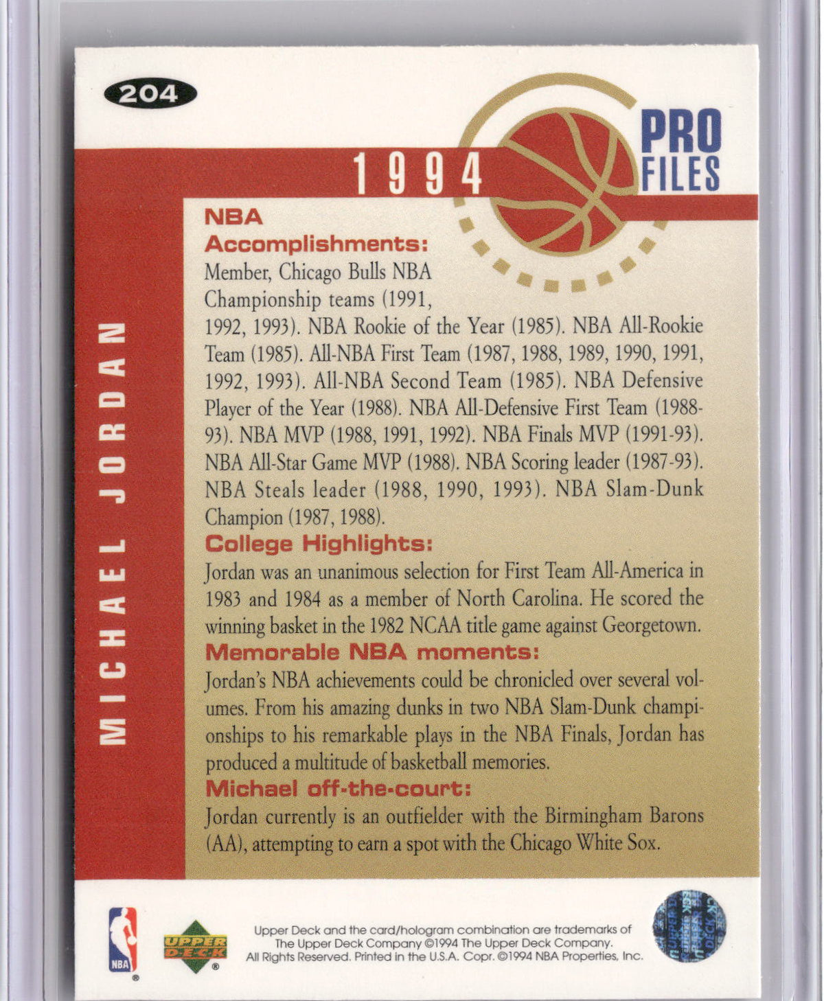 1994-95 Collector's Choice #204 Michael Jordan Silver Signature-2