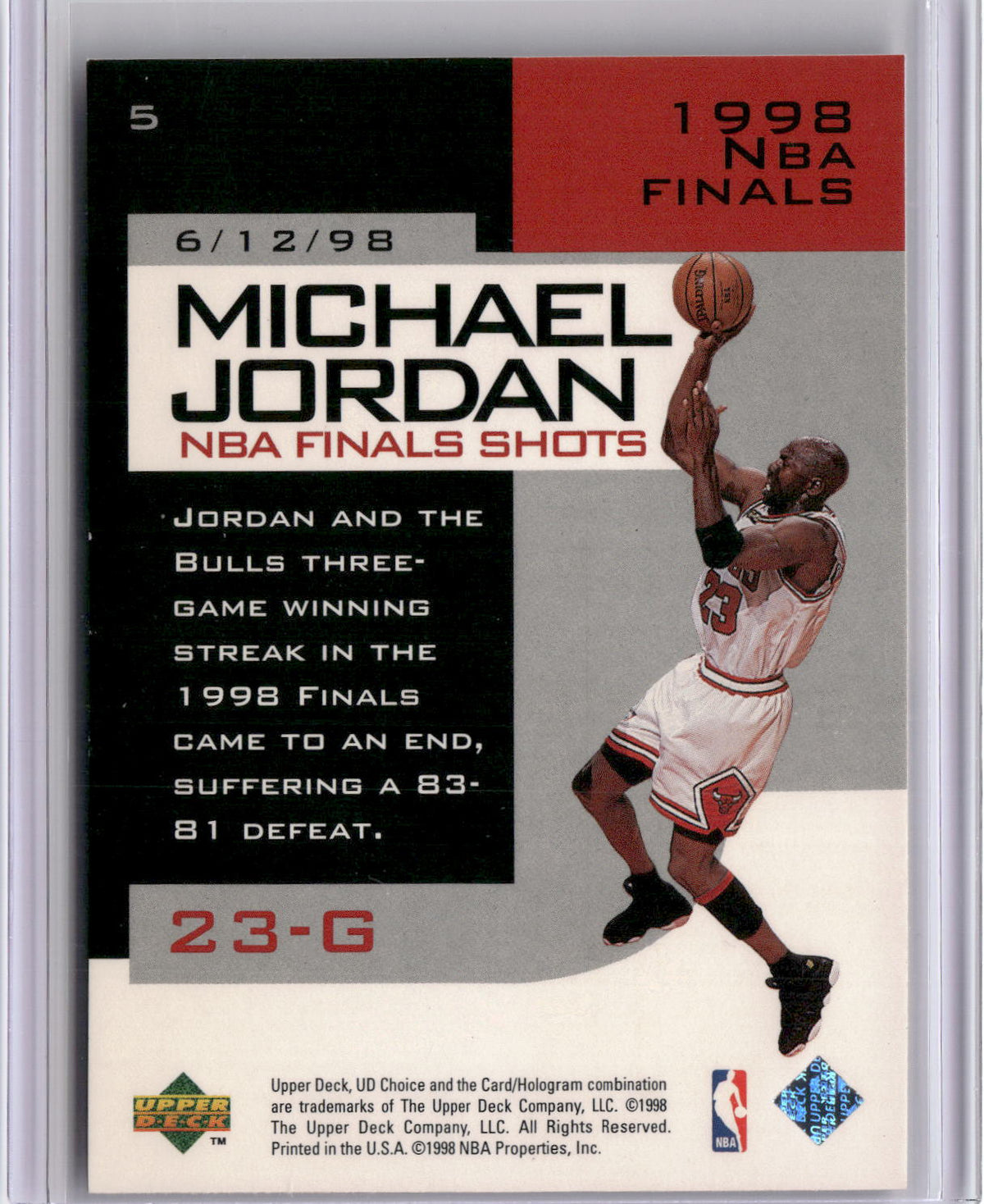 1998-99 UD Choice Preview #5 Michael Jordan Michael Jordan NBA Finals Shots-2