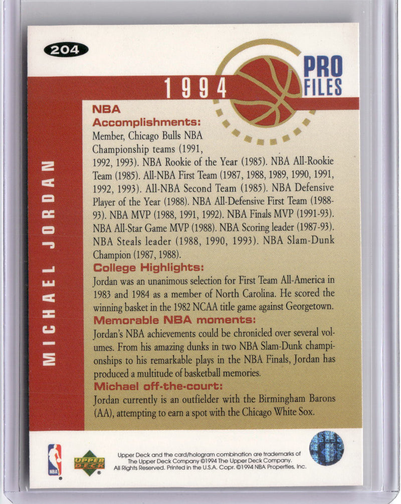 1994-95 Collector's Choice #204 Michael Jordan Silver Signature-2