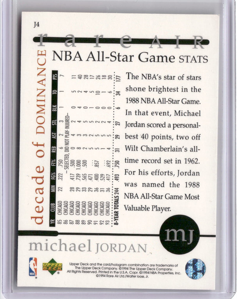 1994 Upper Deck Jordan Rare Air #J4 Michael Jordan Decade of Dominance-2