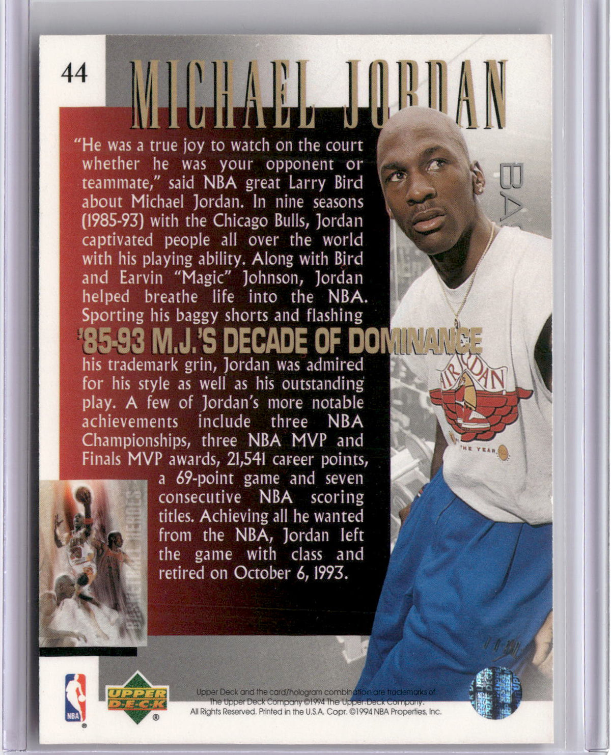 1994-95 Upper Deck #44 Michael Jordan Basketball Heroes: Michael Jordan-2