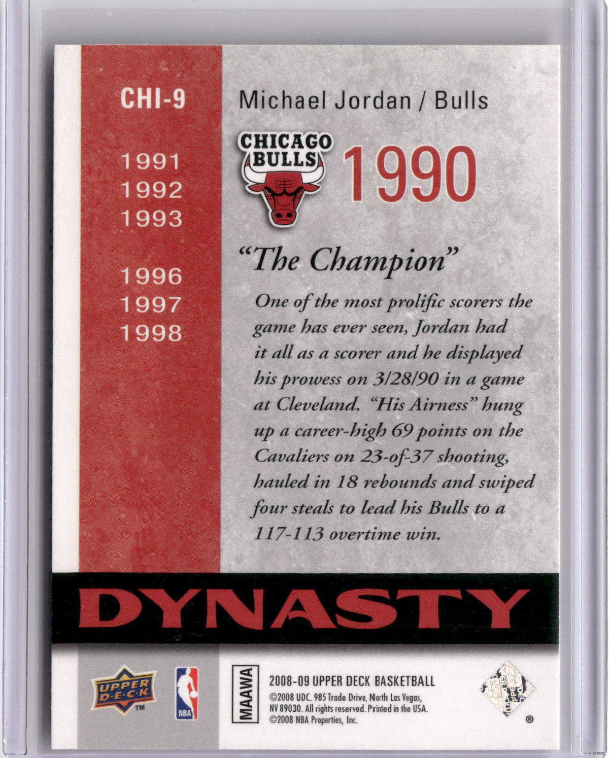 2008-09 Upper Deck #CHI-9 Michael Jordan Dynasty Chicago Bulls-2