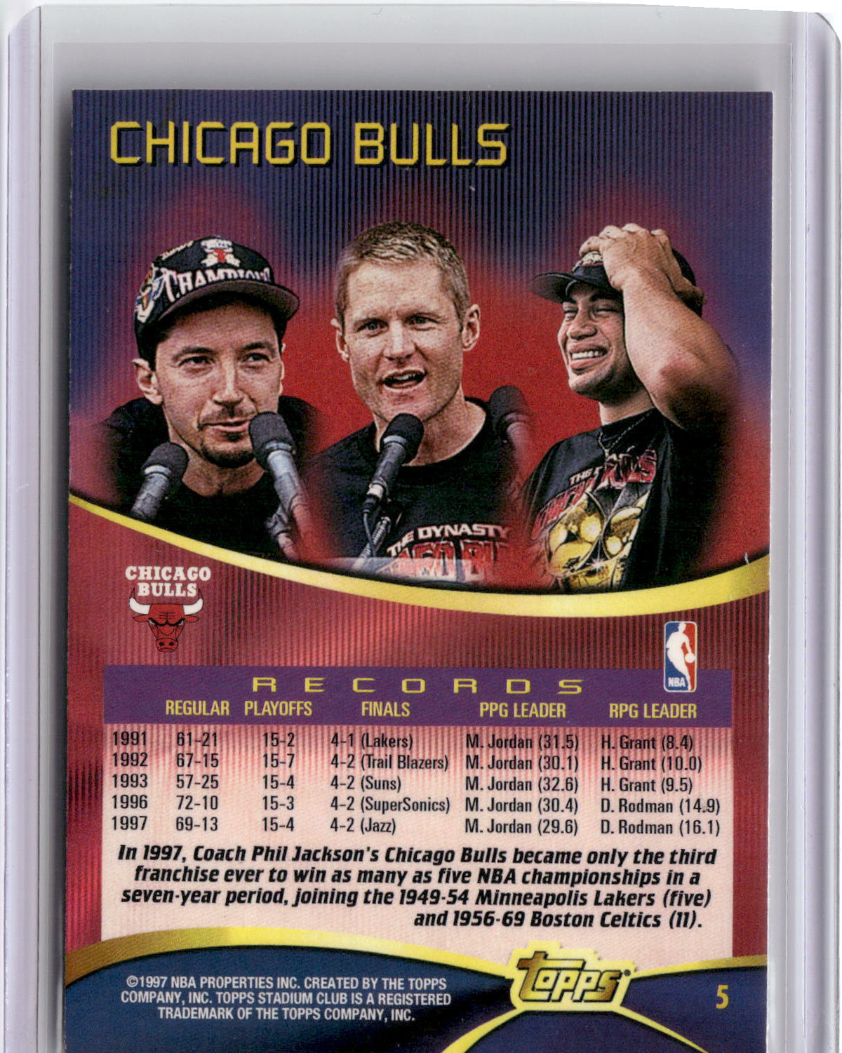 1997-98 Stadium Club #5 Bulls - Team of the 90s-2