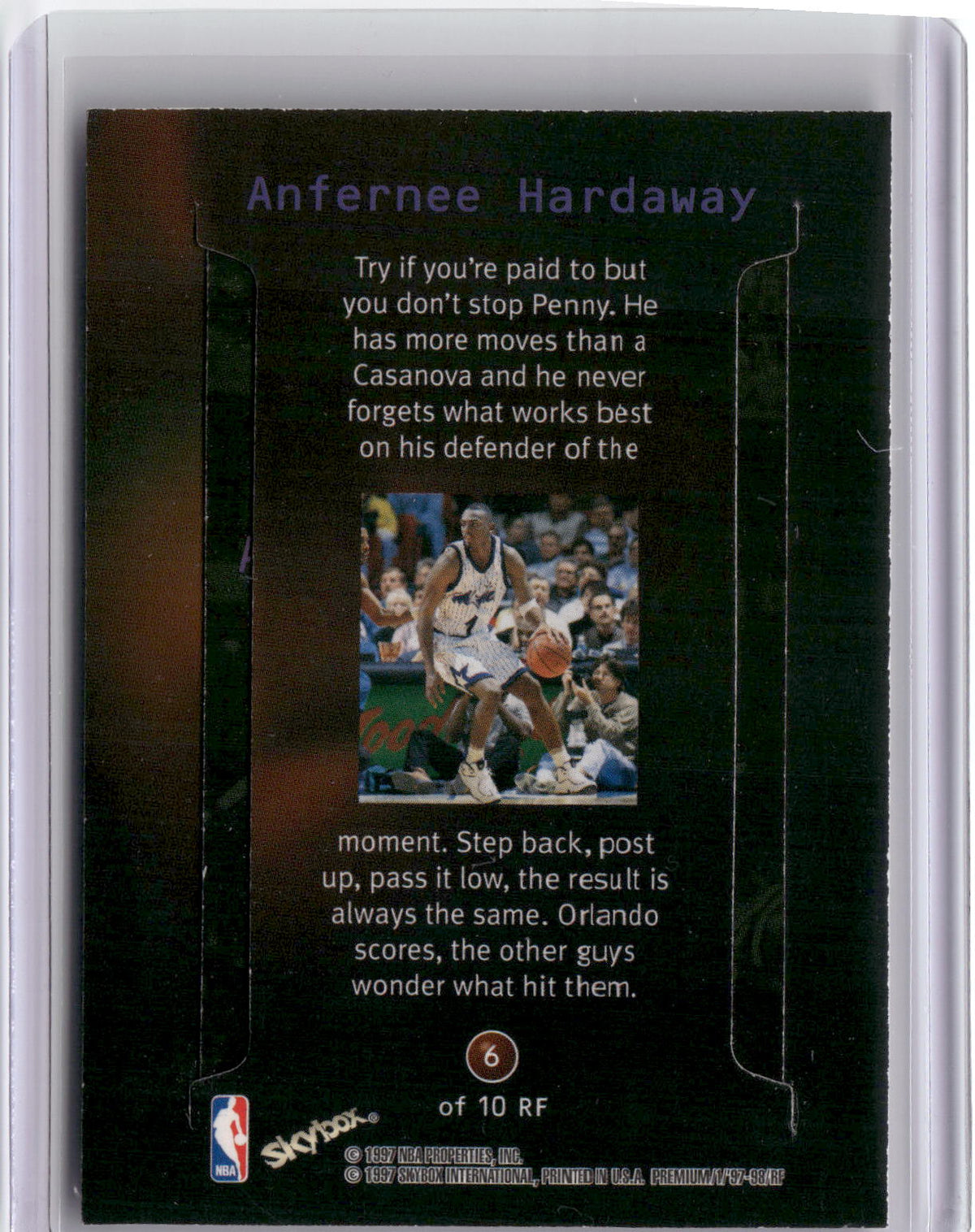 1997-98 SkyBox Premium #6 RF Anfernee Hardaway Rock n' Fire-2