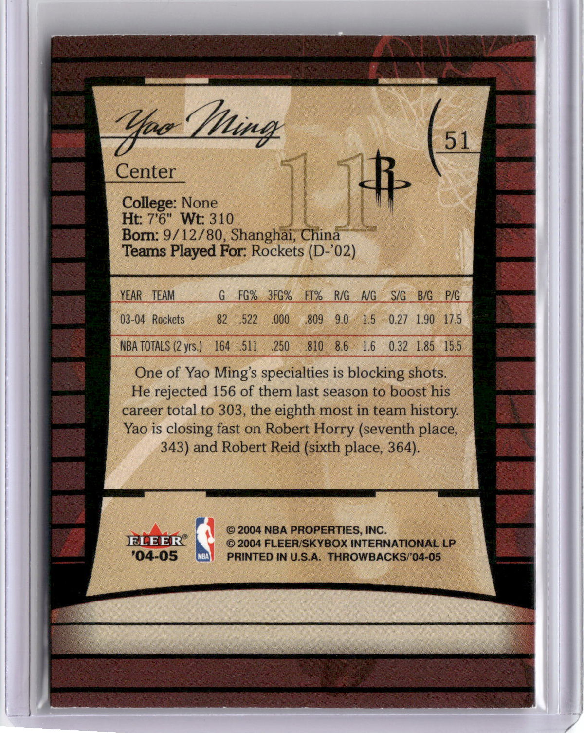 2004-05 Fleer Throwbacks #51 Yao Ming-2