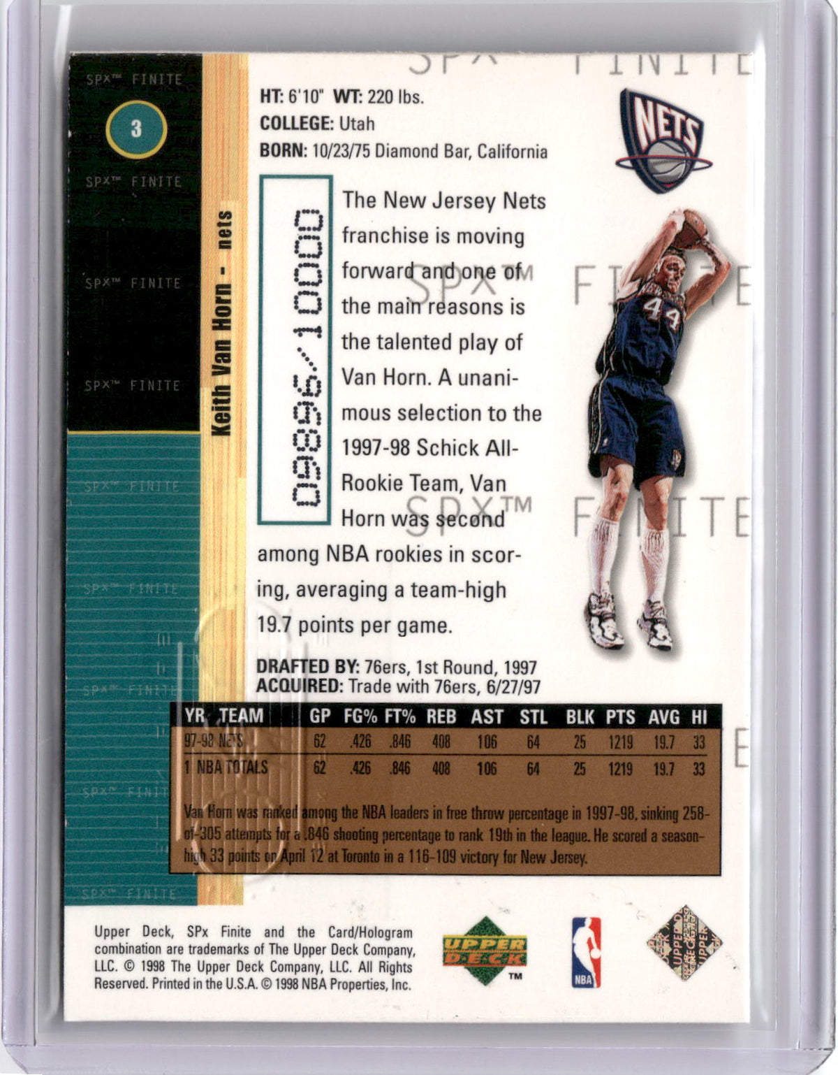 1998-99 SPx Finite #3 Keith Van Horn #/10000-2