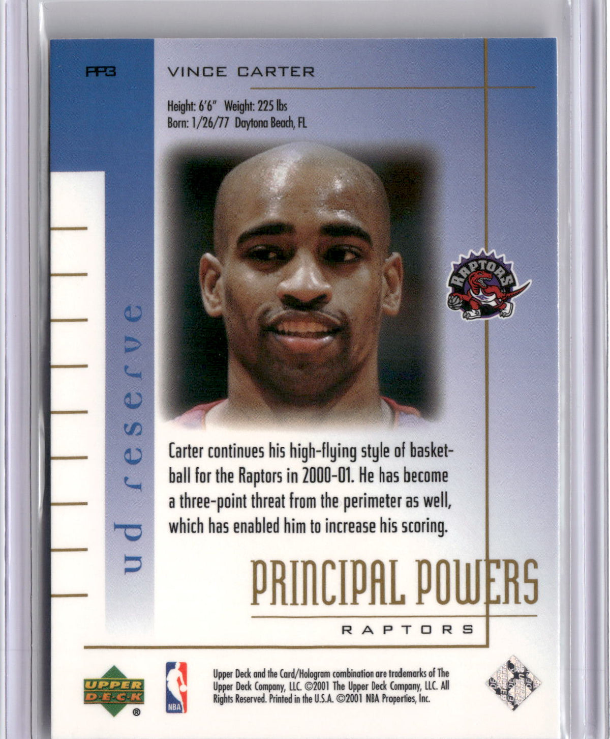 2000-01 UD Reserve #PP3 Vince Carter Principal Powers-2