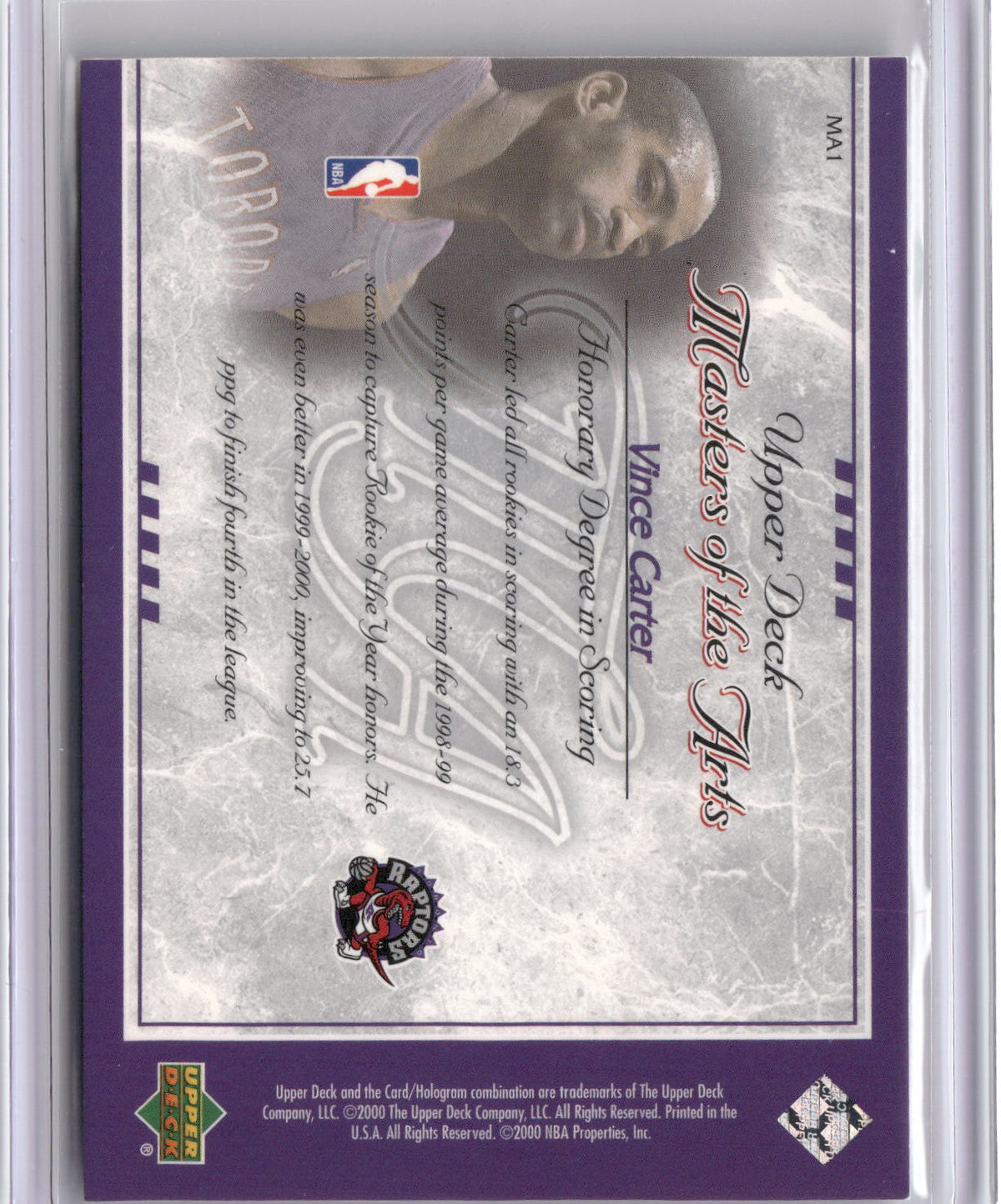 2000-01 Upper Deck #MA1 Vince Carter Masters of the Arts-2