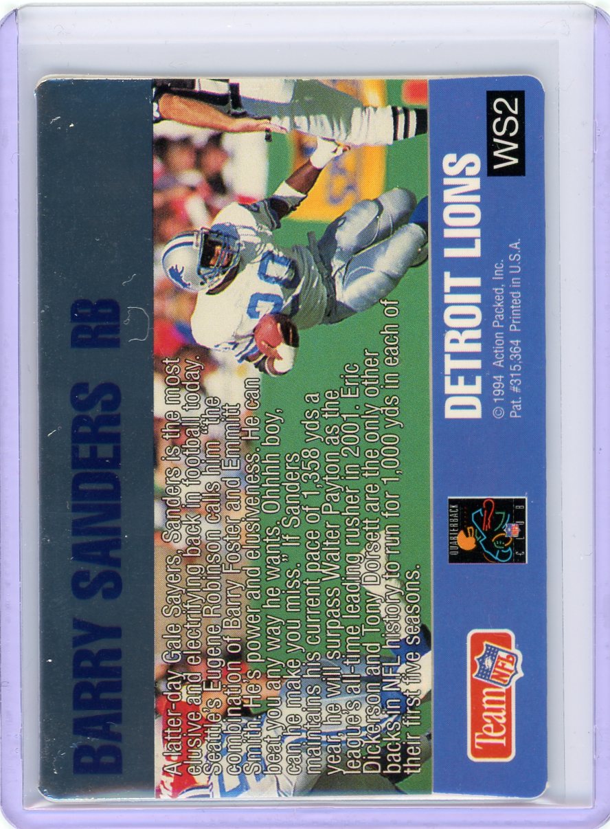 1994 Action Packed #WS2 Barry Sanders Warp Speed-2