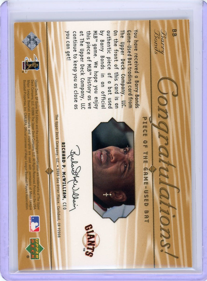 2001 SP Game Bat #BB Barry Bonds Piece of the Game-2