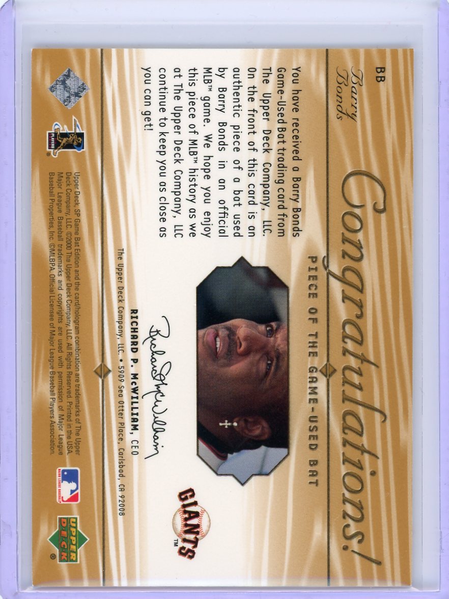 2001 SP Game Bat #BB Barry Bonds Piece of the Game-2