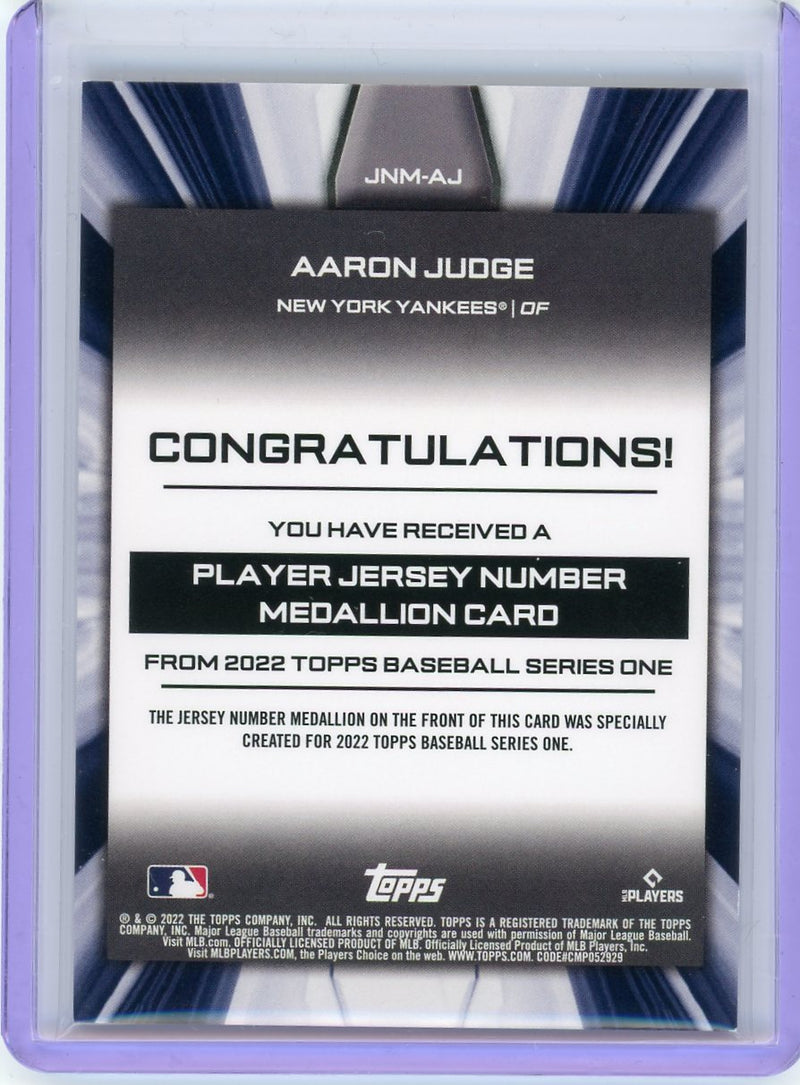 2022 Topps #JNM-AJ Aaron Judge Player Jersey Commemorative Manufactured Relics-2