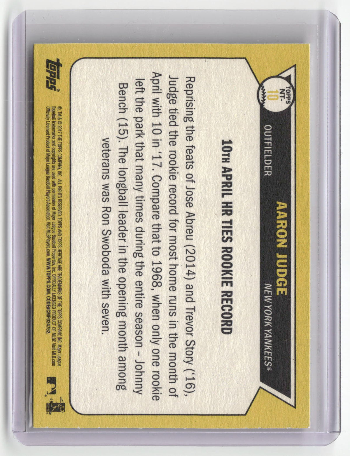 2017 Topps Heritage #NT-10 Aaron Judge Now and Then-2