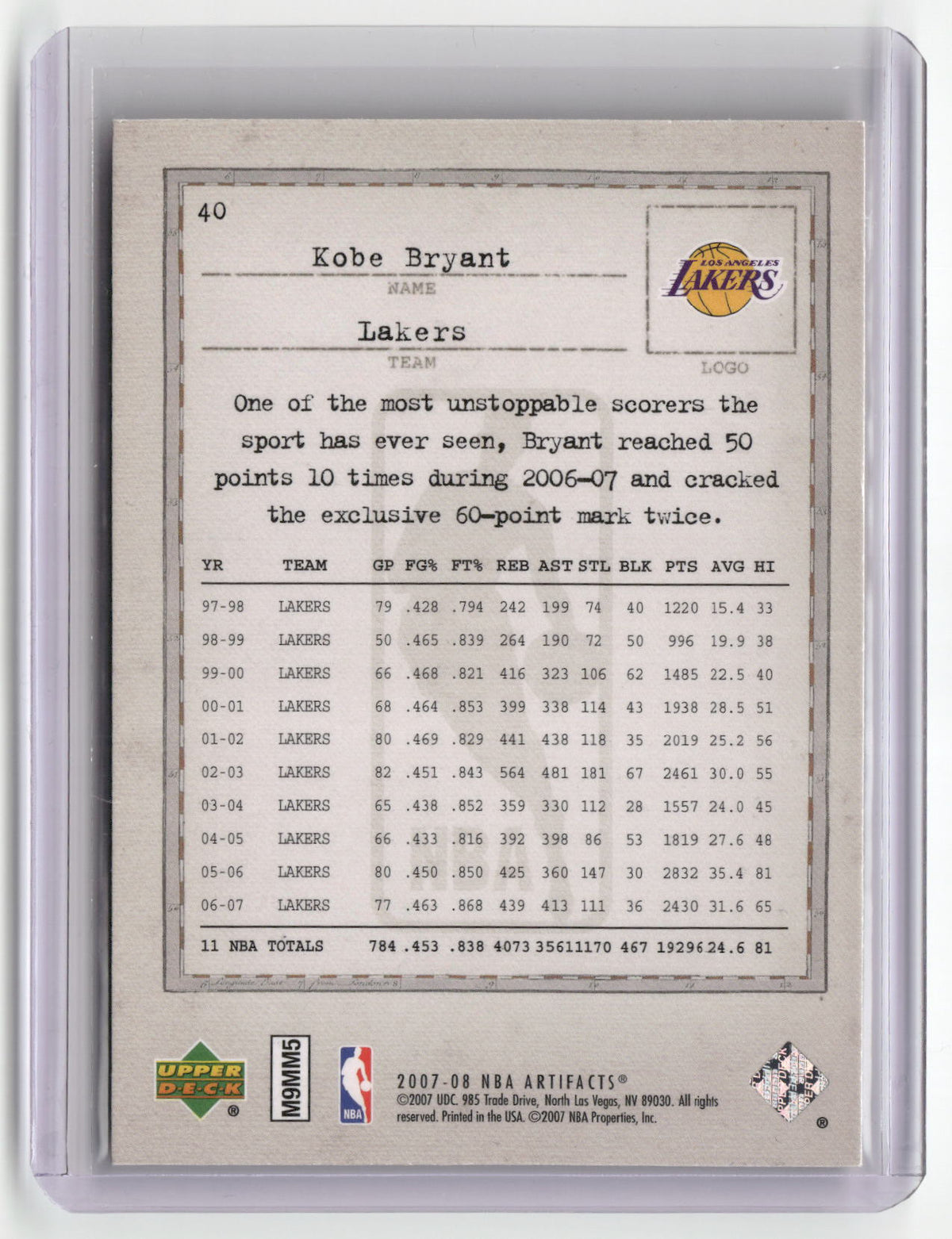 2007-08 Upper Deck Artifacts #40 Kobe Bryant-2