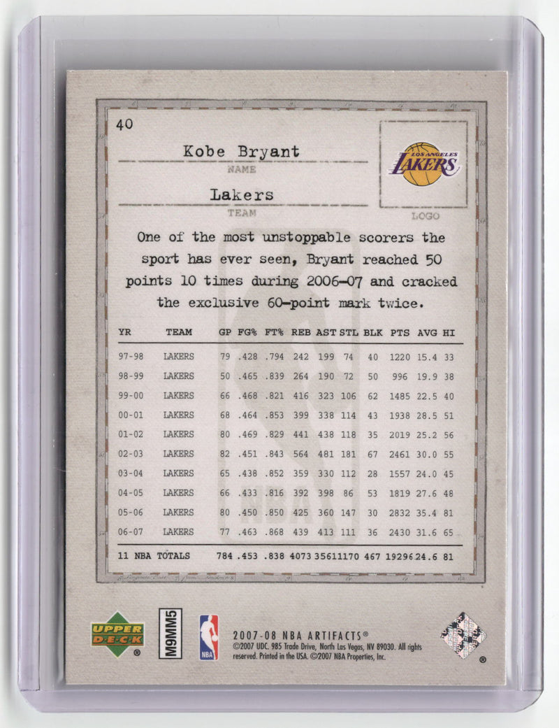 2007-08 Upper Deck Artifacts #40 Kobe Bryant-2