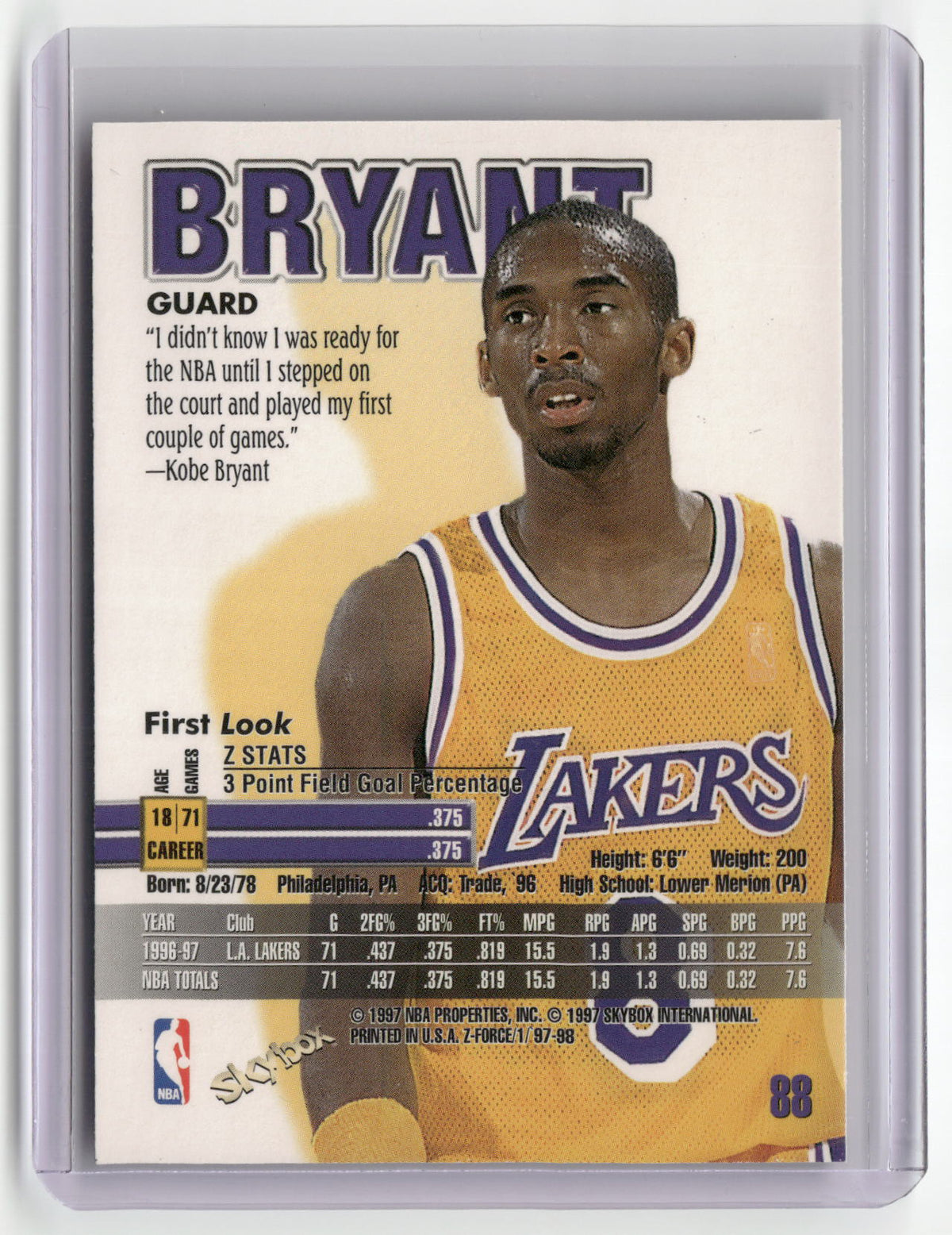 1997-98 SkyBox Z-Force #88 Kobe Bryant-2