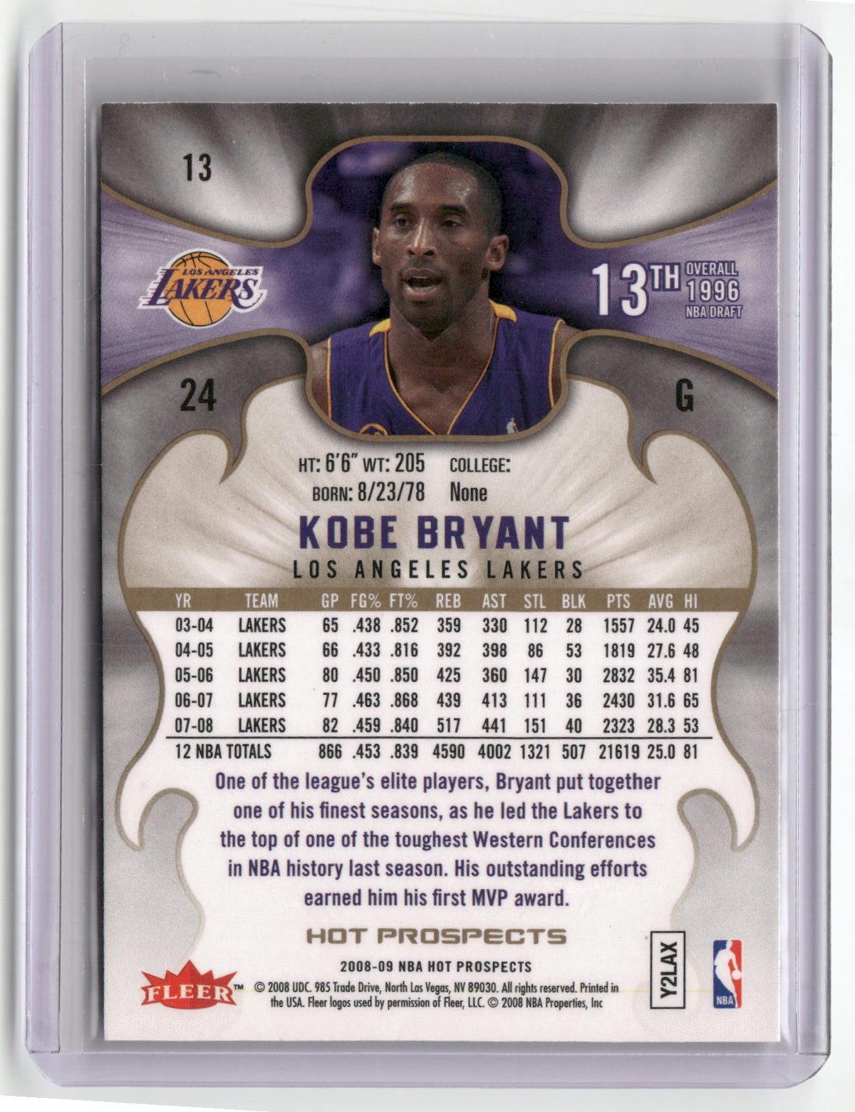 2008-09 Fleer Hot Prospects #13 Kobe Bryant-2