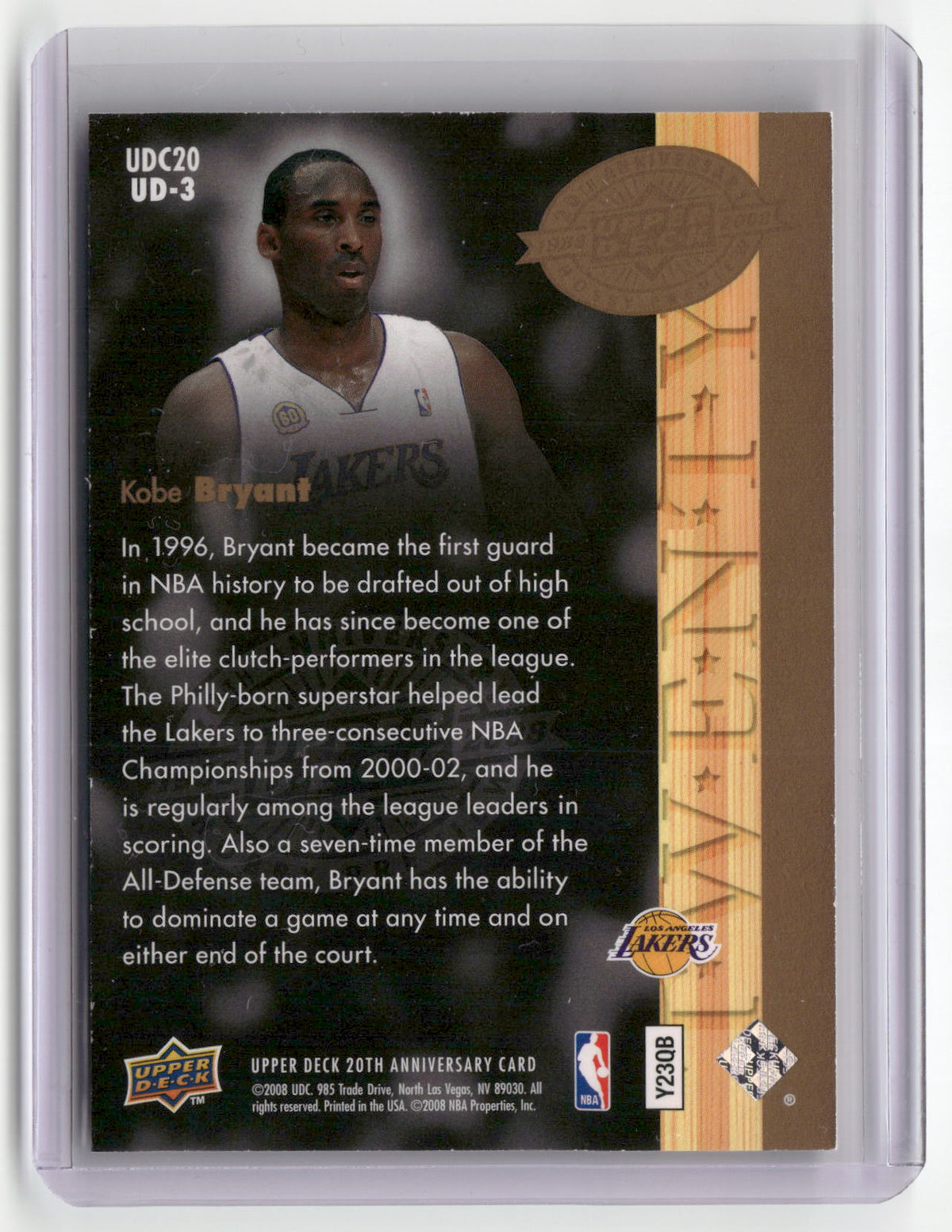 2008 Upper Deck 20th Anniversary #UD-3 Kobe Bryant-2