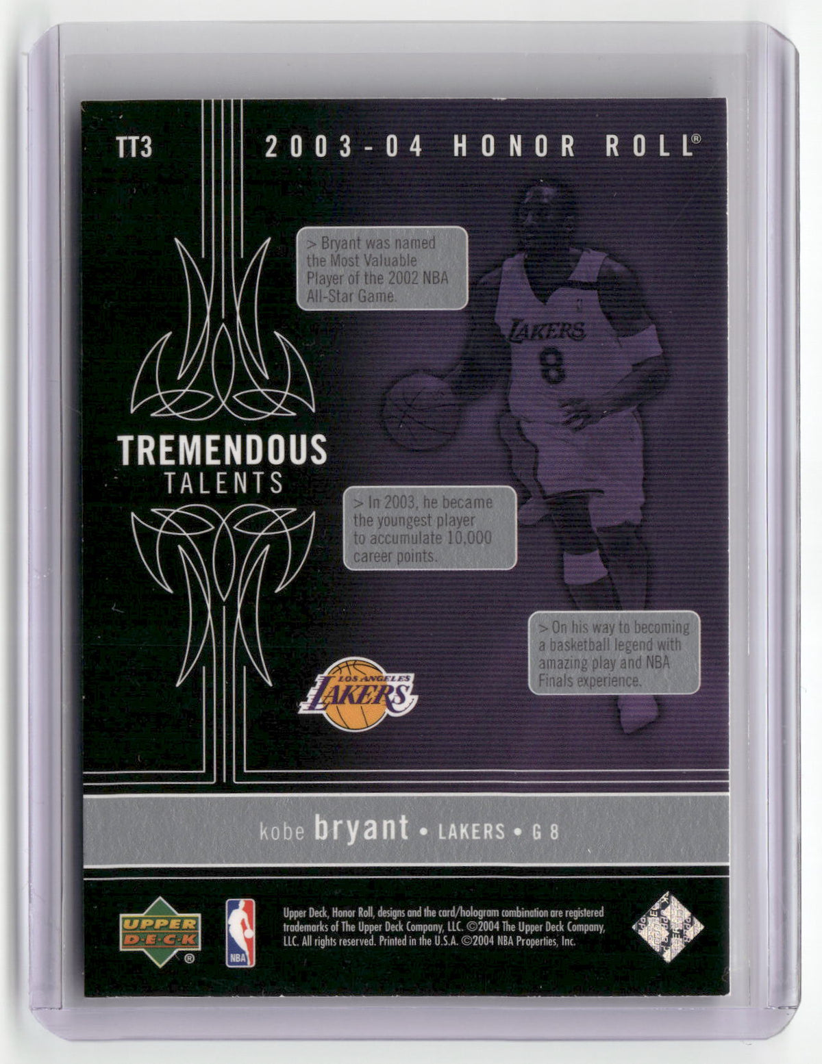 2003-04 Upper Deck Honor Roll #TT3 Kobe Bryant Tremendous Talents-2