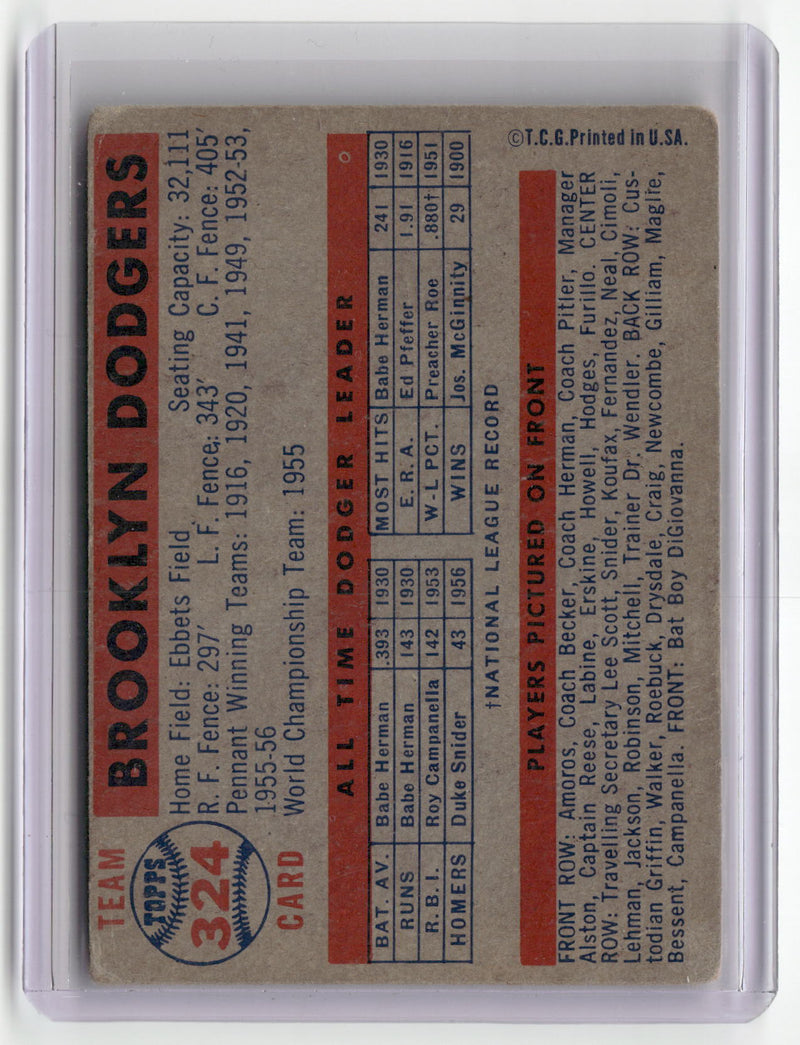 1957 Topps #324 Brooklyn Dodgers (Check Scans For Condition)-2