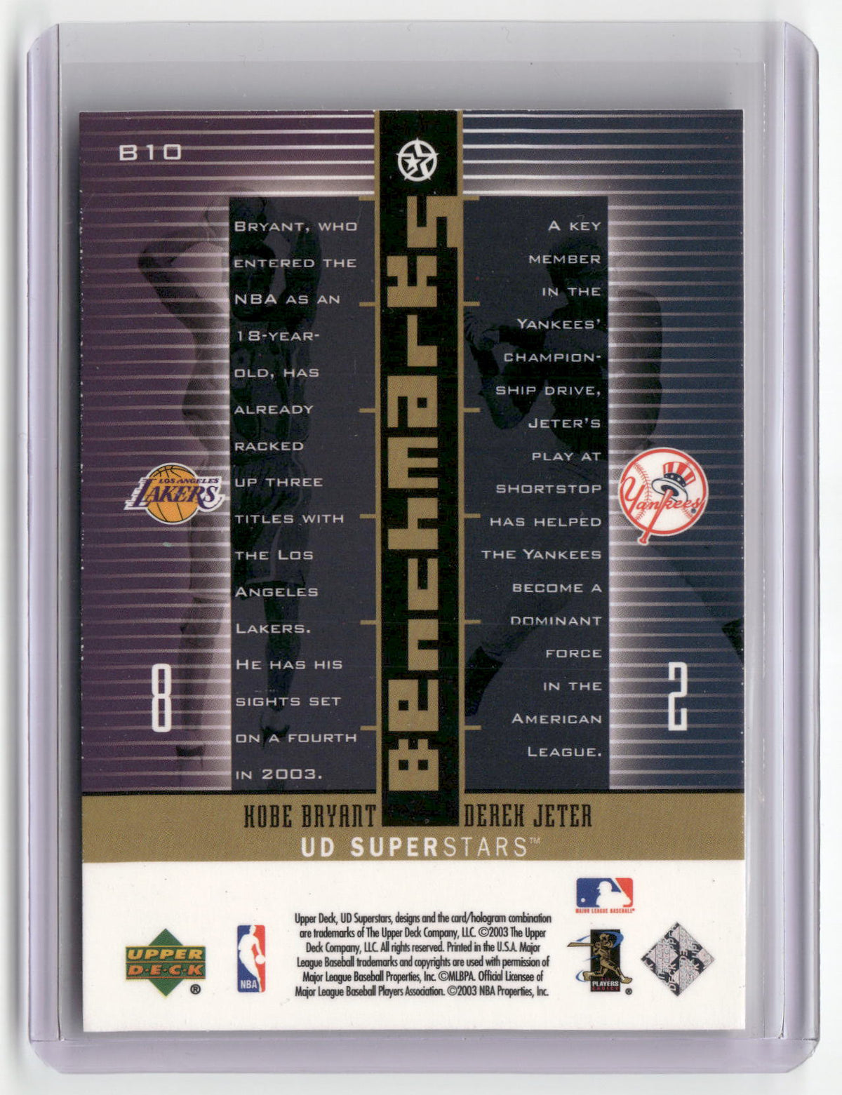 2002-03 UD SuperStars #B10 Kobe Bryant / Derek Jeter Benchmarks-2