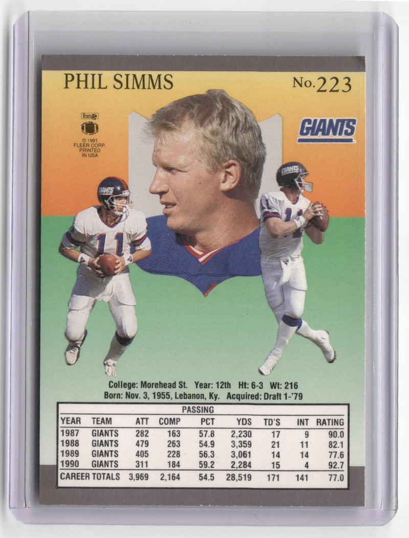 1991 Ultra #223 Phil Simms (Auto Signature, No COA)-2