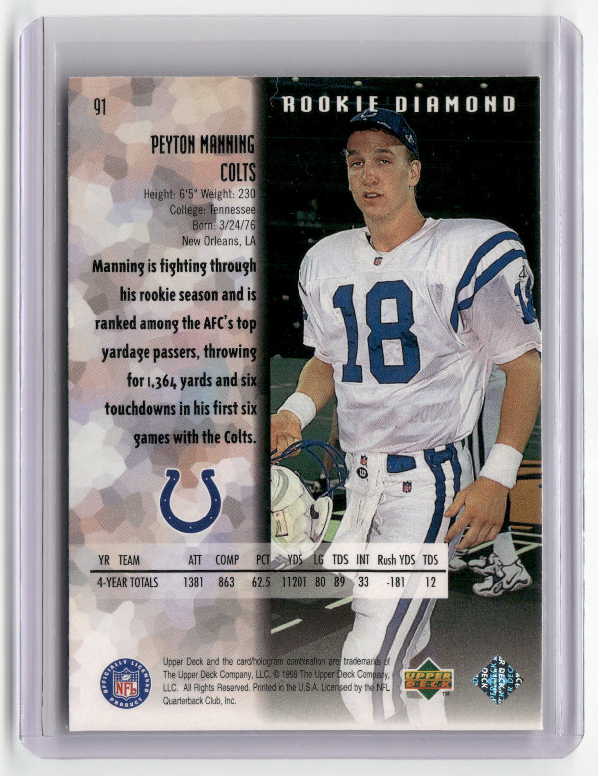 1998 Upper Deck Black Diamond Rookie Edition #91 Peyton Manning-2